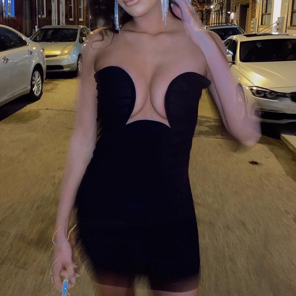 Deep V Black Mini Dress